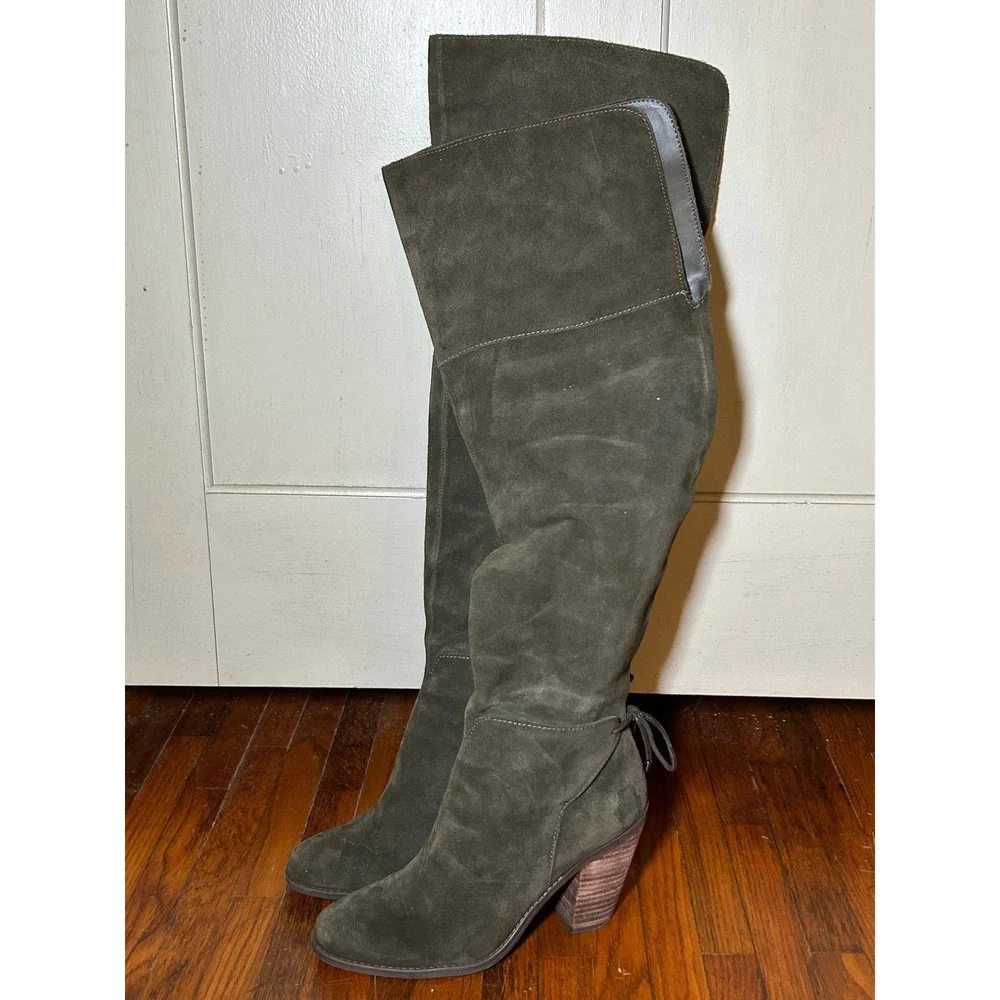 Jessica Simpson Over The Knee Boots Womens 9 Olive Green Suede Boho Fall Fashion